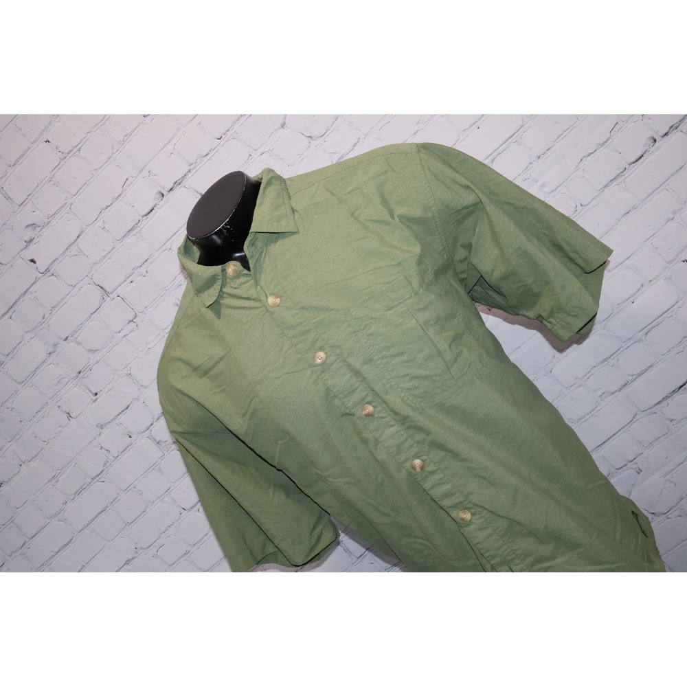 ExOfficio Shirt Mens XL Green Short Sleeve Button Up Vented Back Hiking Camping